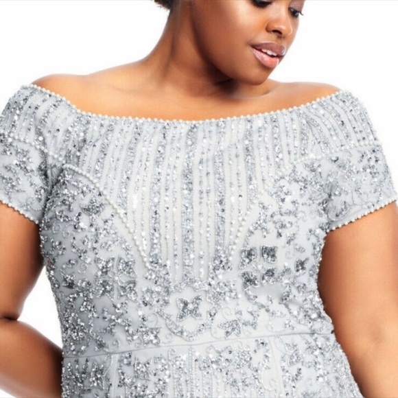 Adrianna Papell off shoulder beaded long gown - Picture 6 of 12